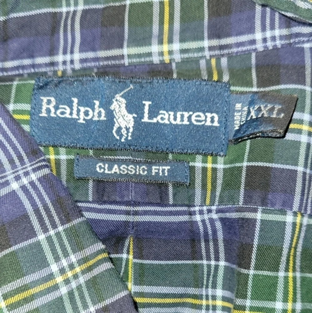 Polo Ralph Lauren Dress Shirt Mens XXL Blue Green Classic Fit Button Up VTG - Picture 1 of 4